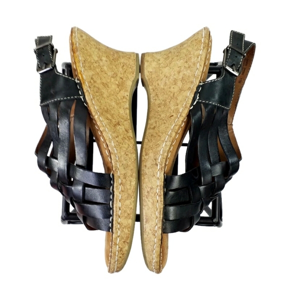 Naturalizer Thanya Black Leather Criss Cross Cork Platform Sandals Womens 11 - Picture 5 of 11